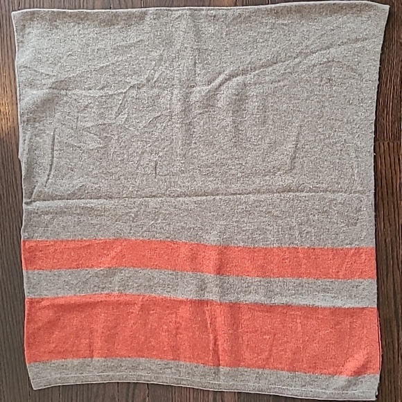 Celeste Wool Cashmere Poncho Sweater Taupe Orange Stripe One Size Cozy Casual - Picture 8 of 8